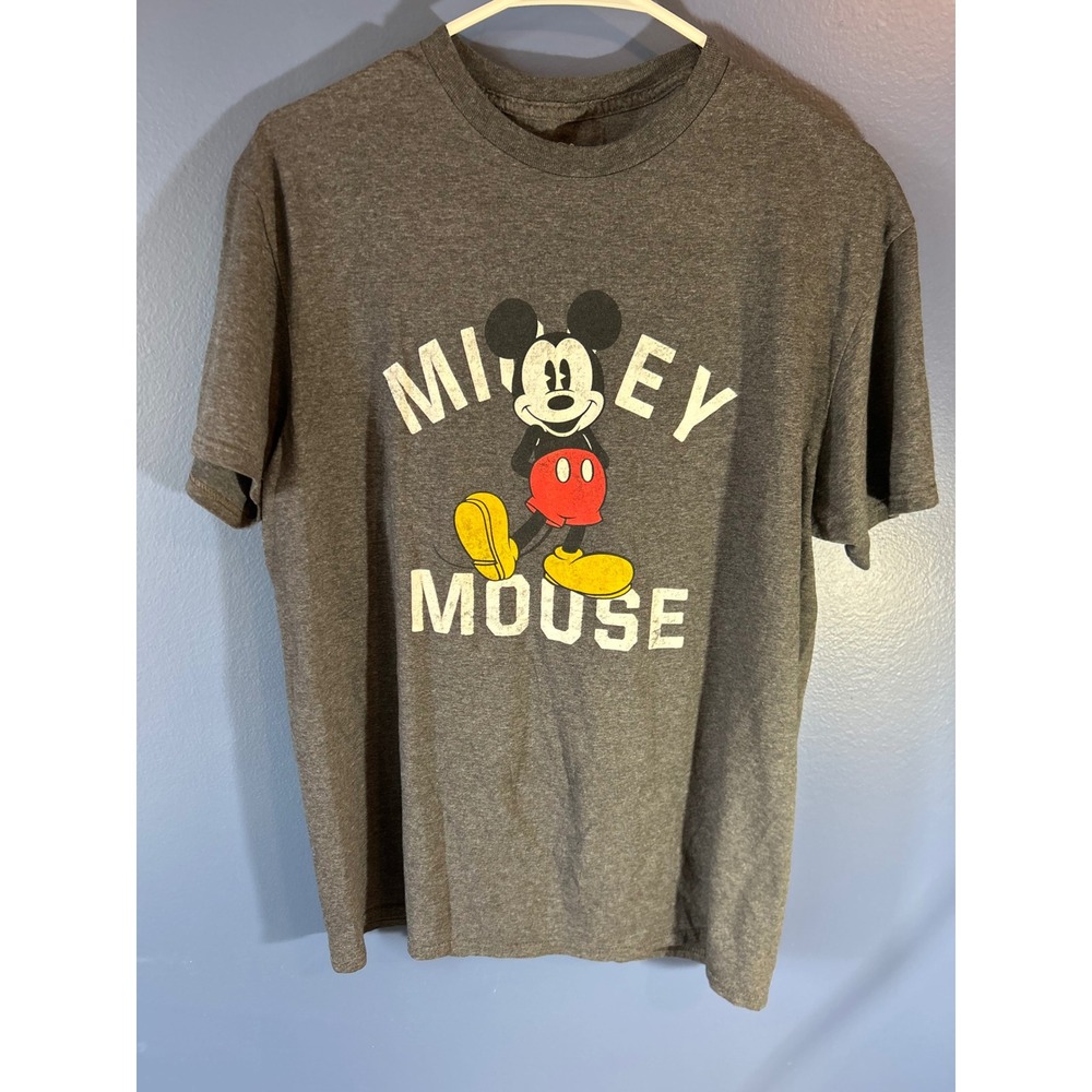 Disney Mickey Mouse T-Shirt Men's L Gray Distressed Graphic Short Sleeve